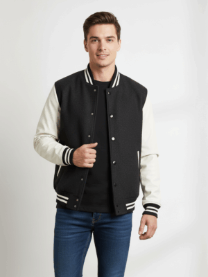 Varsity Vogue Letterman: Black Varsity Jacket with White Sleeves Varsity Vogue
