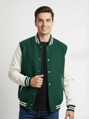 Varsity Vogue Letterman: Forest Green Varsity Jacket with White sleeves Varsity Vogue