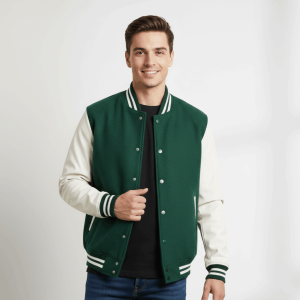 Varsity Vogue Letterman: Forest Green Varsity Jacket with White sleeves Varsity Vogue