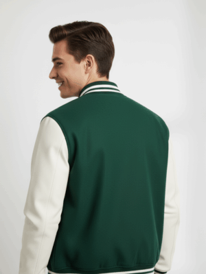 Varsity Vogue Letterman: Forest Green Varsity Jacket with White sleeves Varsity Vogue