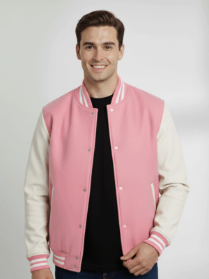 Varsity Vogue Letterman: Pink Varsity Jacket with White sleeves Varsity Vogue
