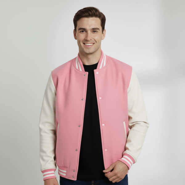Varsity Vogue Letterman: Pink Varsity Jacket with White sleeves Varsity Vogue