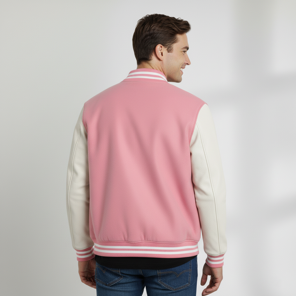 Varsity Vogue Letterman: Pink Varsity Jacket with White sleeves Varsity Vogue