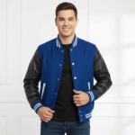 Varsity Vogue Letterman: Blue Varsity Jacket with black sleeves Varsity Vogue