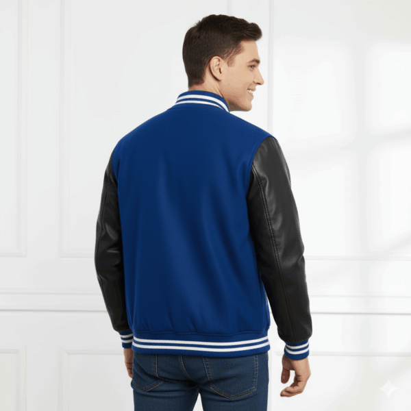 Varsity Vogue Letterman: Blue Varsity Jacket with black sleeves Varsity Vogue