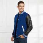 Varsity Vogue Letterman: Blue Varsity Jacket with black sleeves Varsity Vogue