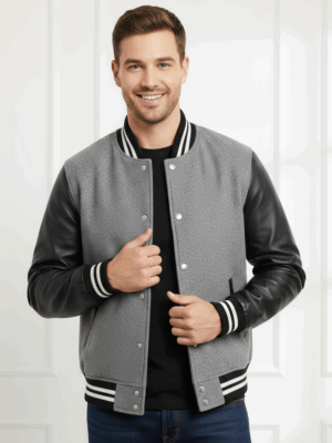 Varsity Vogue Letterman: Grey Varsity Jacket with Black sleeves Varsity Vogue