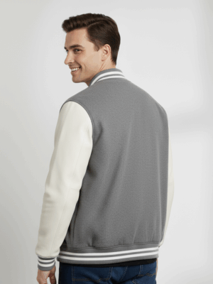Varsity Vogue Letterman: Grey Varsity Jacket with White sleeves Varsity Vogue
