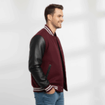 Varsity Vogue Letterman: Maroon Varsity Jacket with Black sleeves Varsity Vogue