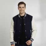 Varsity Vogue Letterman: Navy Blue Varsity Jacket with White sleeves Varsity Vogue
