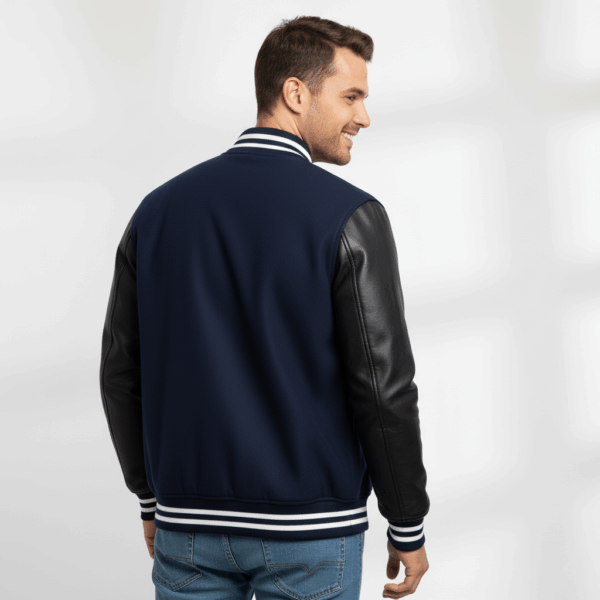 Varsity Vogue Letterman: Navy Blue Varsity Jacket with black sleeves Varsity Vogue
