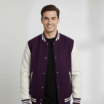 Varsity Vogue Letterman: Purple Varsity Jacket with White sleeves Varsity Vogue