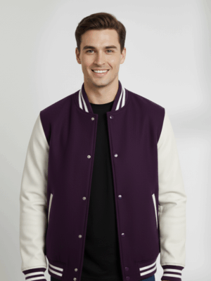 Varsity Vogue Letterman: Purple Varsity Jacket with White sleeves Varsity Vogue