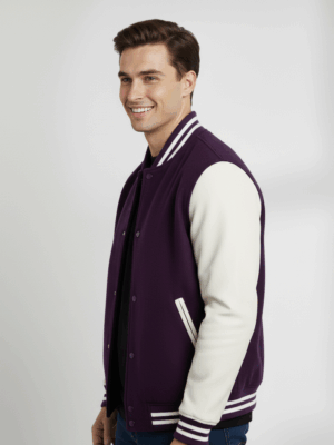 Varsity Vogue Letterman: Purple Varsity Jacket with White sleeves Varsity Vogue