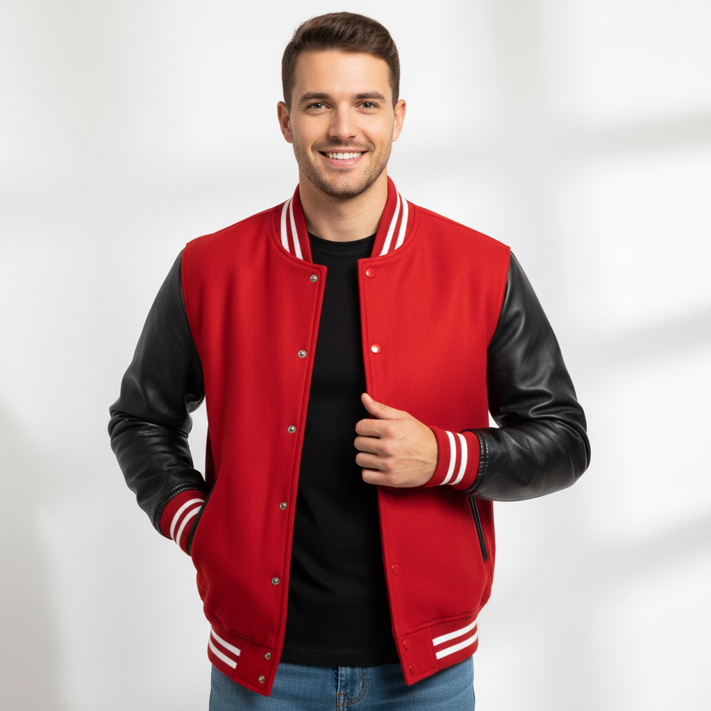 Varsity Vogue Letterman: Red Varsity Jacket with Black sleeves Varsity Vogue