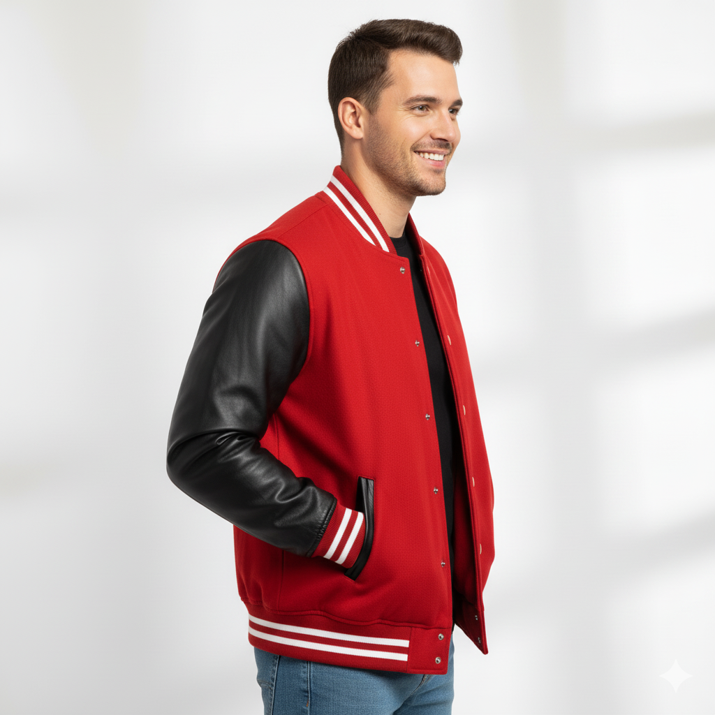 Varsity Vogue Letterman: Red Varsity Jacket with Black sleeves Varsity Vogue