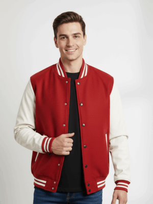 Varsity Vogue Letterman: Red Varsity Jacket with White sleeves Varsity Vogue
