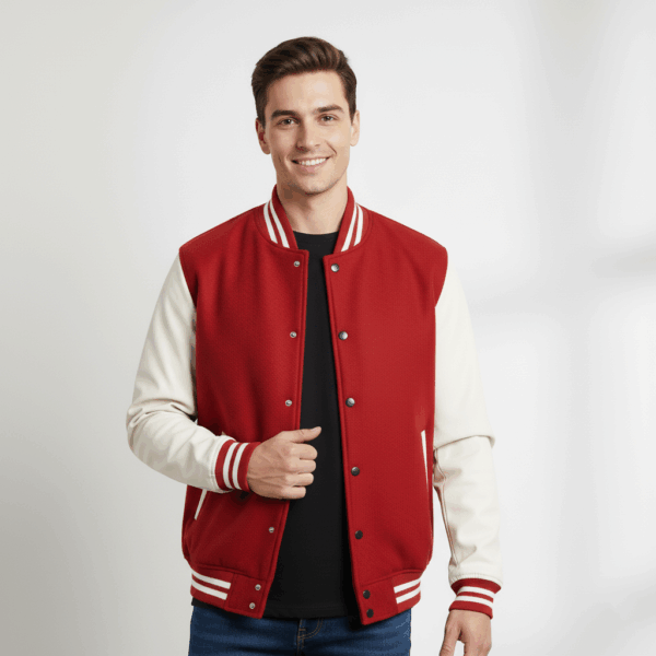 Varsity Vogue Letterman: Red Varsity Jacket with White sleeves Varsity Vogue