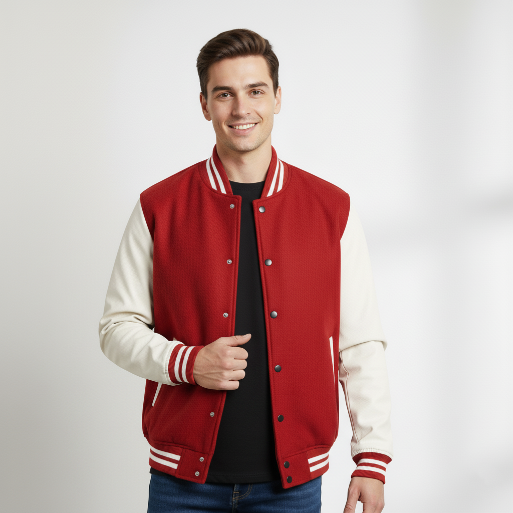 Varsity Vogue Letterman: Red Varsity Jacket with White sleeves Varsity Vogue