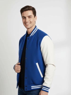 Varsity Vogue Letterman: Royal Blue Varsity Jacket with White sleeves Varsity Vogue