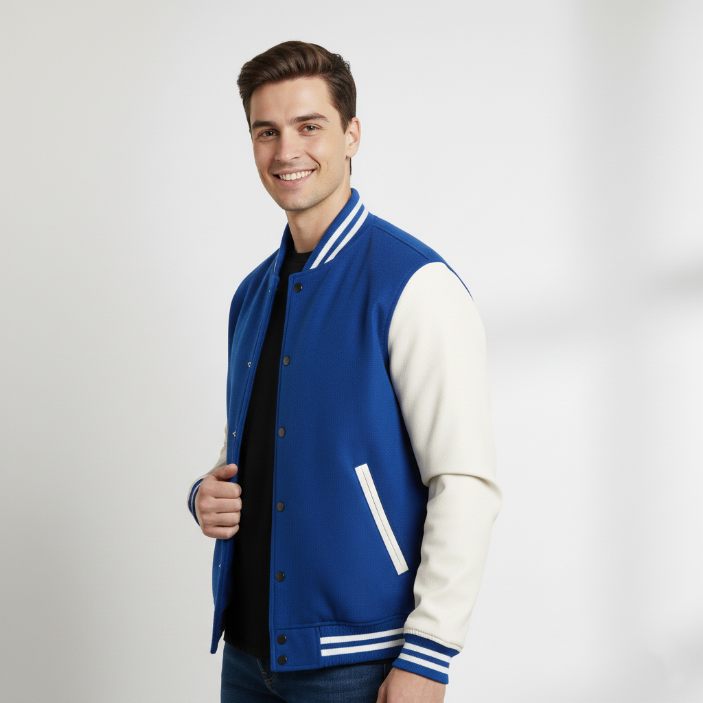 Varsity Vogue Letterman: Royal Blue Varsity Jacket with White sleeves Varsity Vogue