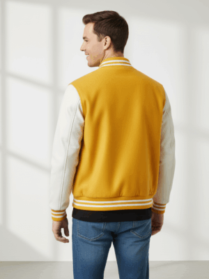 Varsity Vogue Letterman: Yellow Varsity Jacket with White sleeves Varsity Vogue