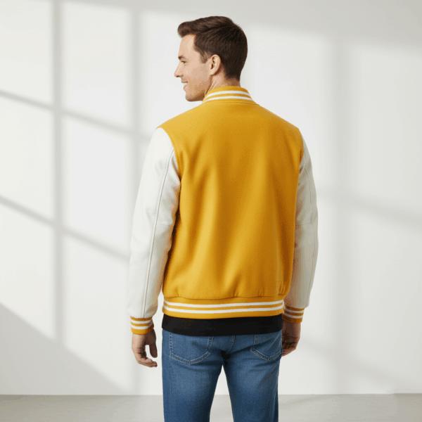 Varsity Vogue Letterman: Yellow Varsity Jacket with White sleeves Varsity Vogue